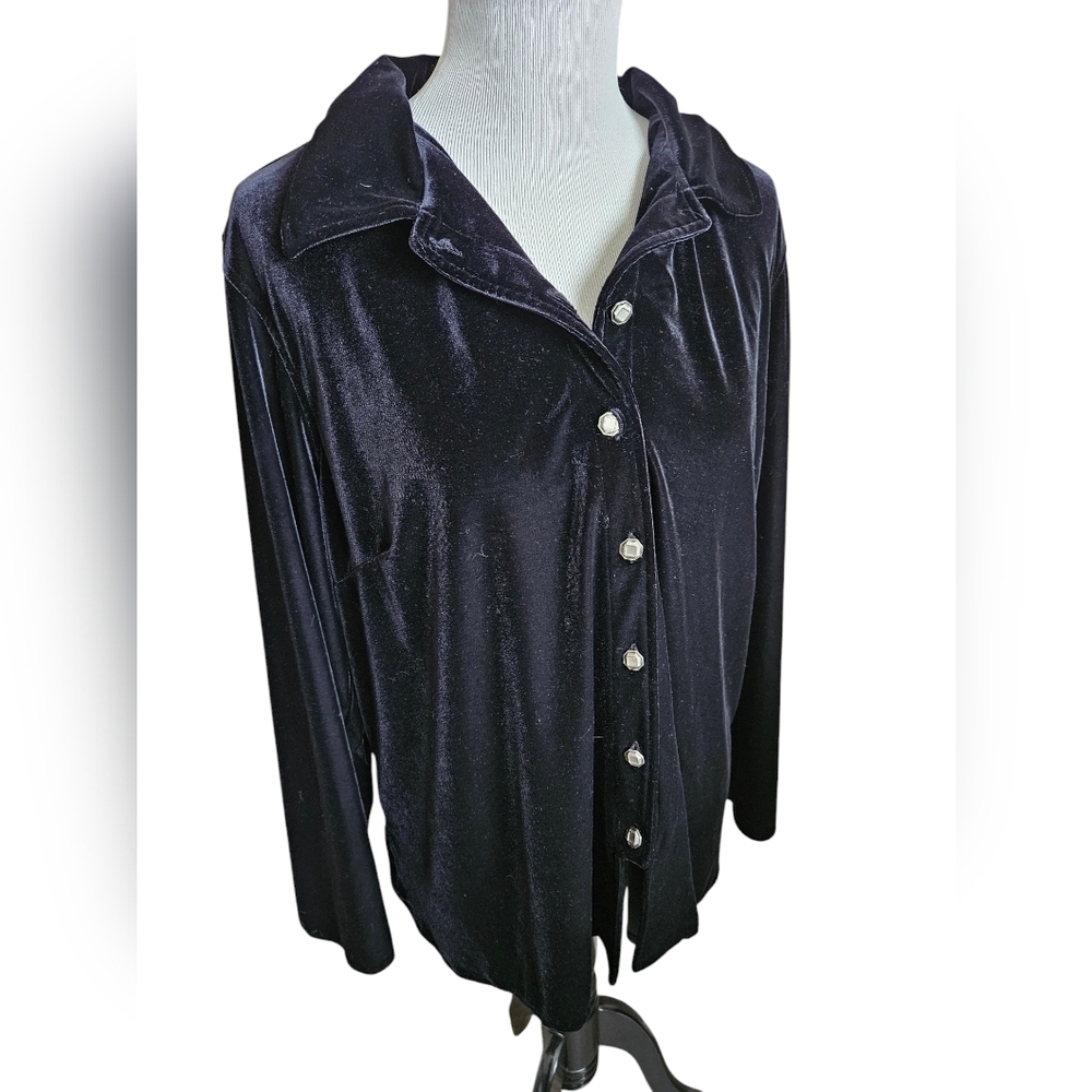Harvest Bernard long sleeve black velvet top womens size 1X.